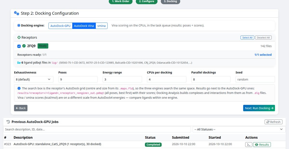 Docking engine selection and settings