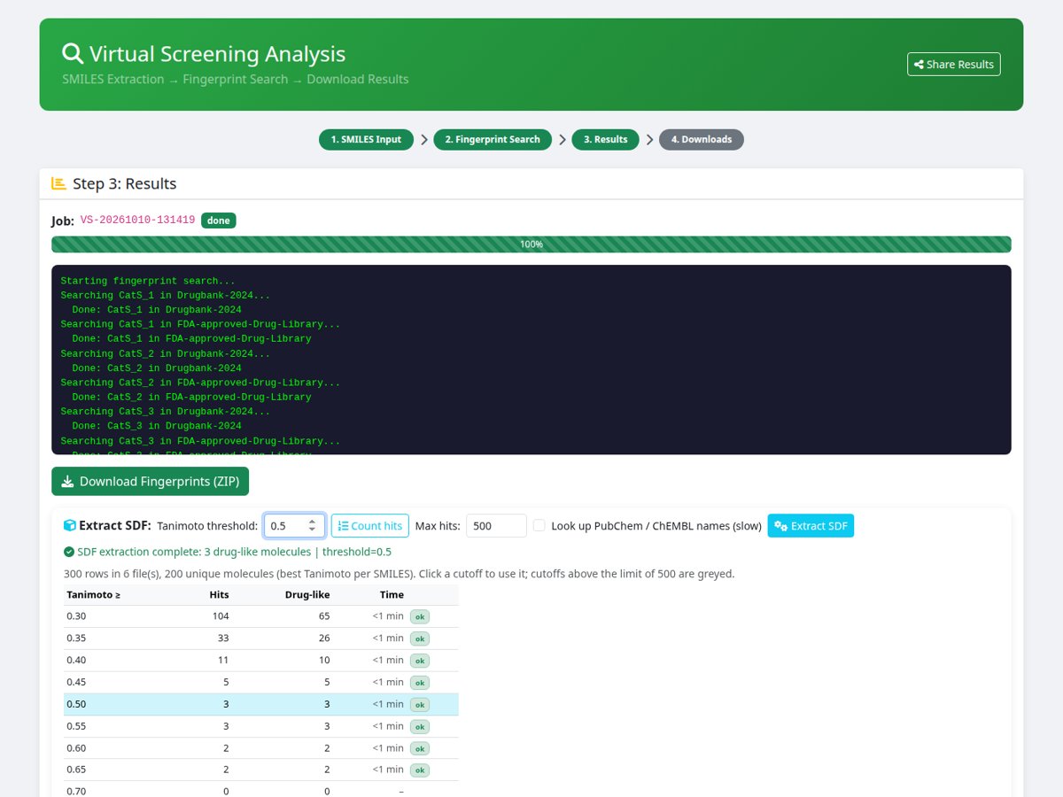 Fingerprint search results page